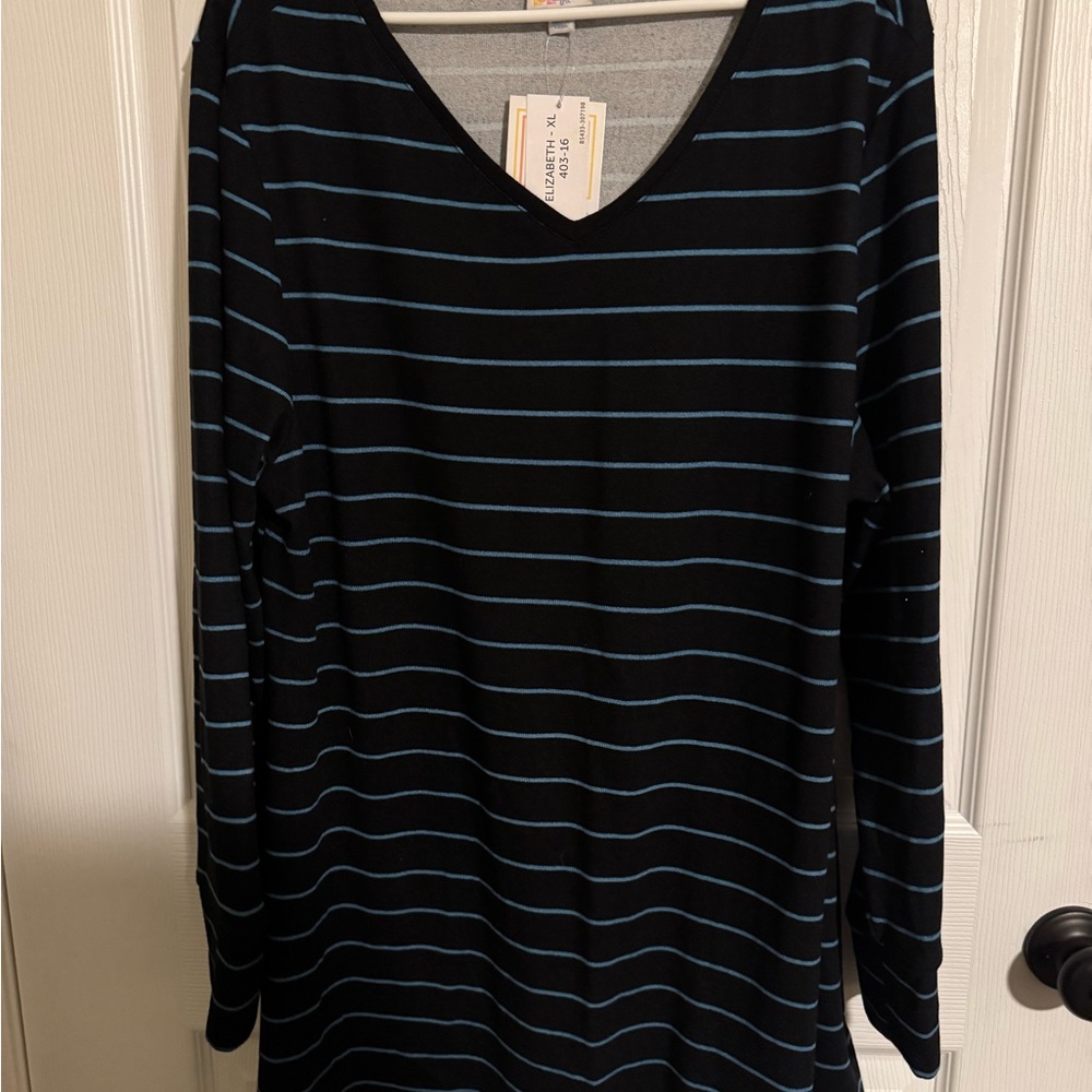 Black and Blue Striped Long Sleeve Top